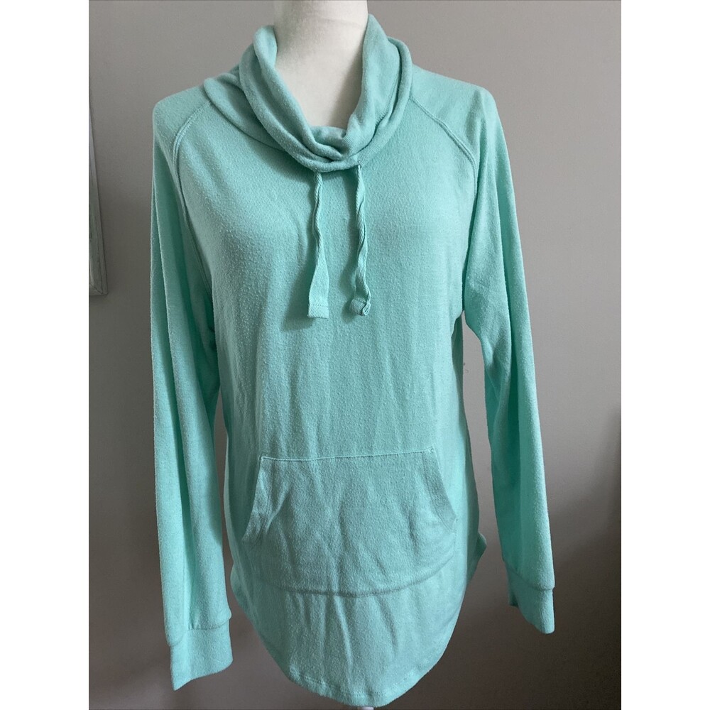 Women Blouse S Knit Athletic Top Sweater Pocket Sport Turquoise Green Long